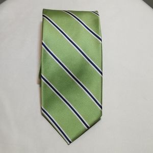 ROOSTER Lime Green Tie w/White & Dark Blue Stripes